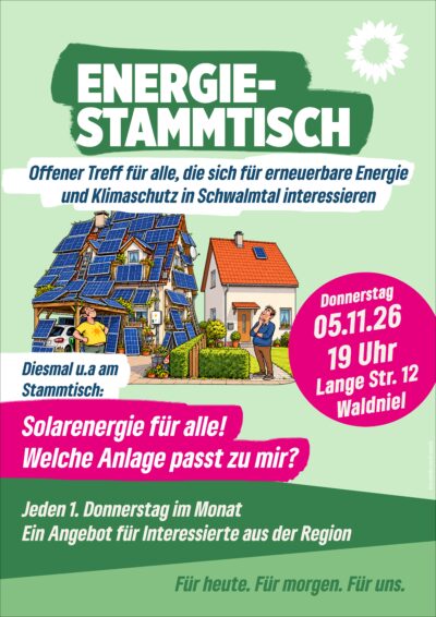 Plakat zum Energiestammtisch zu PV-Anlagen